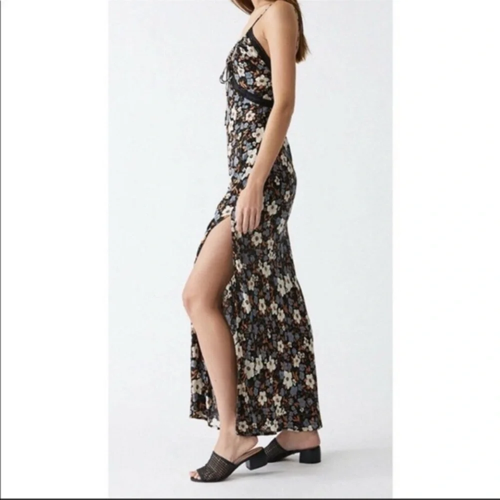 Free People All I Wanted Lace Floral Ditsy Black Brown Maxi Slip Dress size S